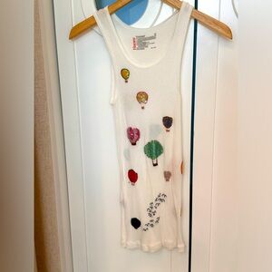 Vintage Hanes White Tank Hand Stitched Redone Hot Air Balloon Fiesta